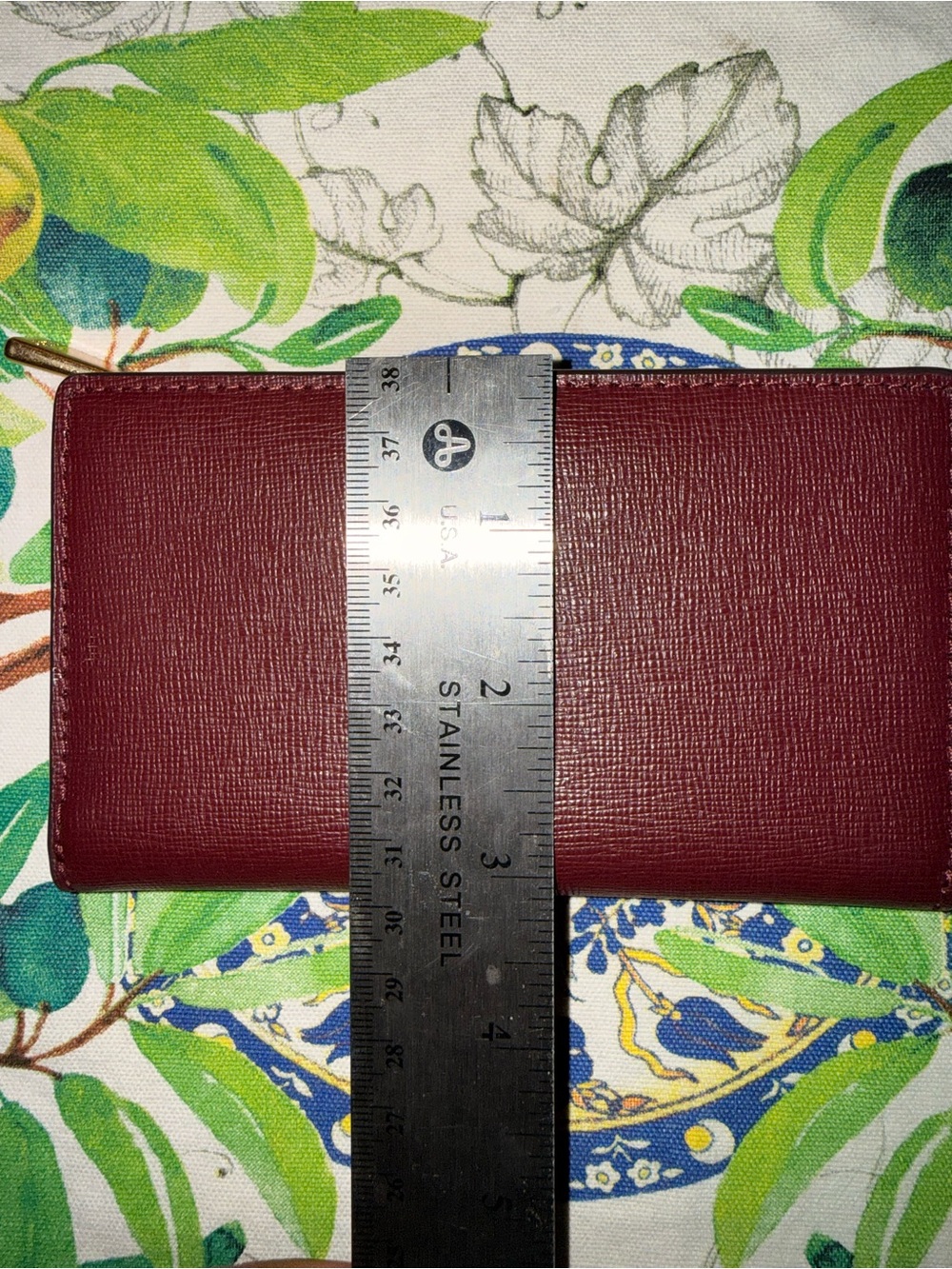 kate spade Burgundy Saffiano Leather Zip Card Wallet with Gold Hardware - Picture 7 of 7
